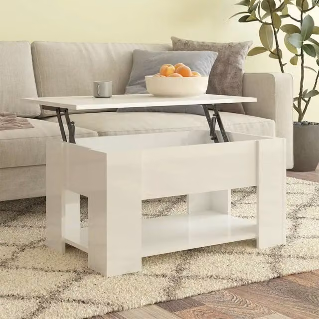 Berkfield Home Modern High Gloss White Coffee Table with Lift Mechanism, W: 79 cm, D: 49 cm, H: 41 cm