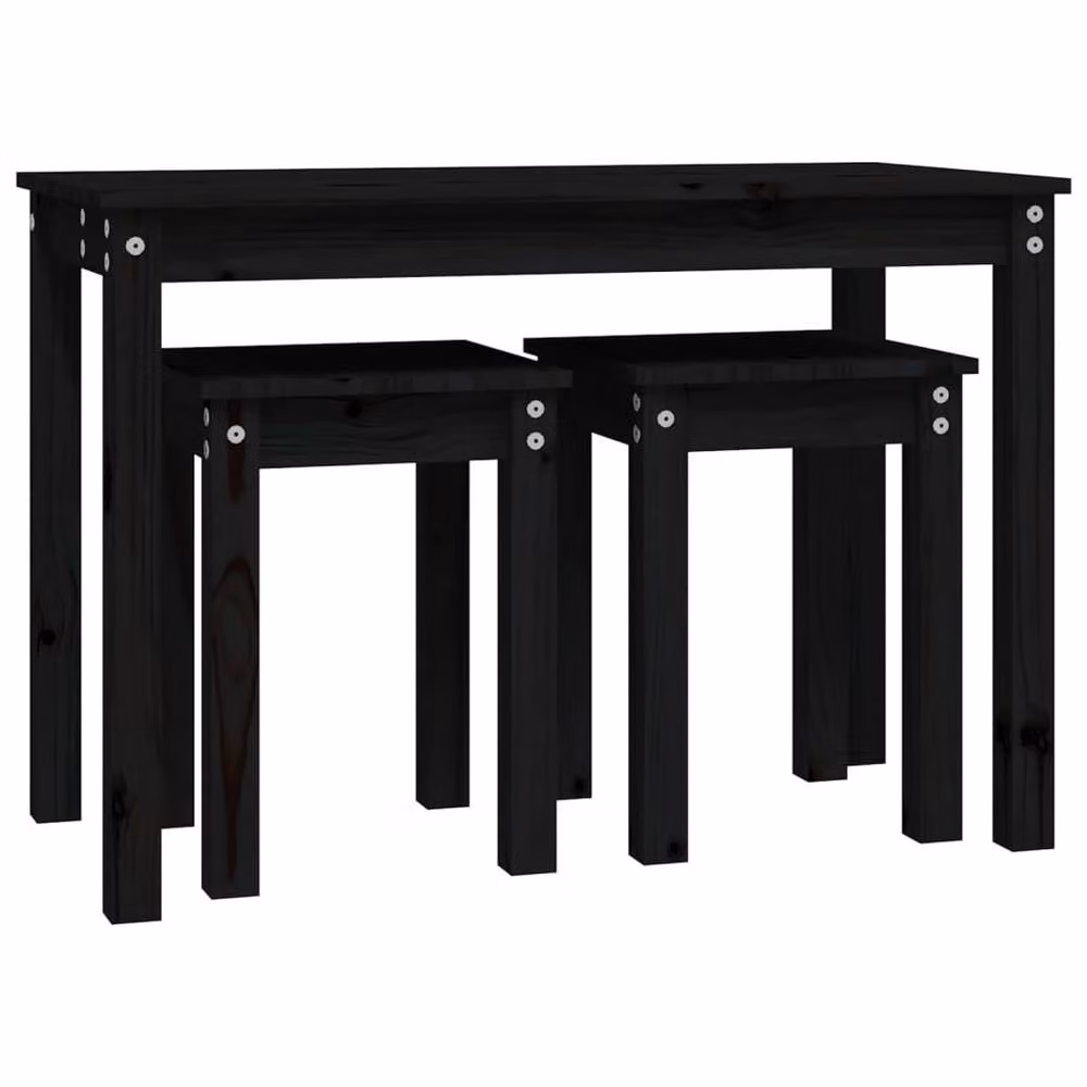 Berkfield Home Set of 3 Modern Black Solid Pine Wood Nesting Tables – 4