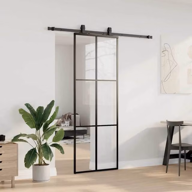 Berkfield Home Sliding Glass Door with Hardware Set, Black, W: 76 cm, H: 205 cm – 1