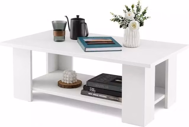 Costway 2-tier Modern Wooden Coffee Table in White – 1