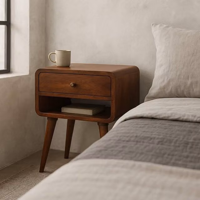 Wyld Haus Taormina Solid Mango Wood Nightstand with Drawer and Shelf, Brown, W/D/H: 35 x 45 x 56 cm – 1