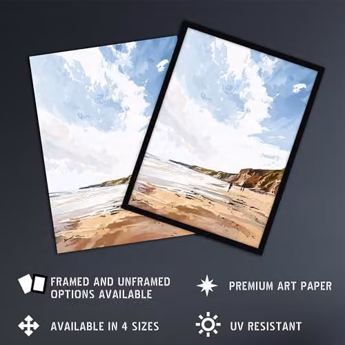 Artery8 Filey Beach Coastal Cliffs Landscape England Framed Wall Art Print, W: 21.0 cm, H: 29.7 cm – 2