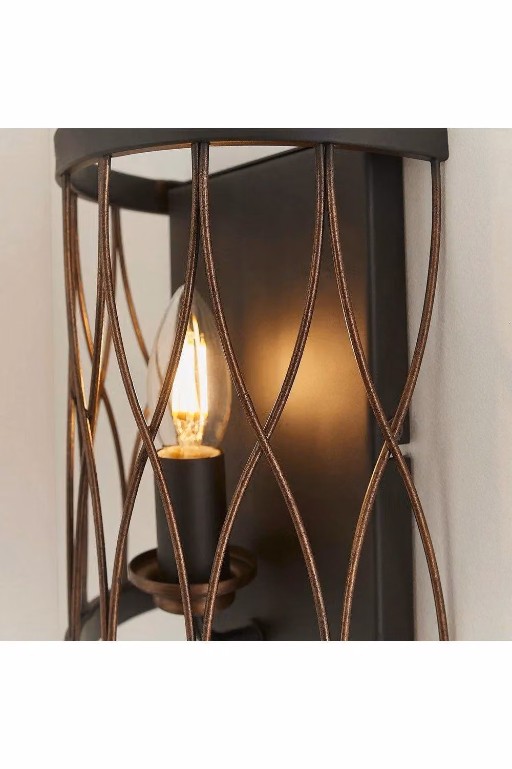 Netlighting Heston 1 Light Indoor Candle Wall Light in Matt Black and Rustic Bronze Effect with E14 Base – 3