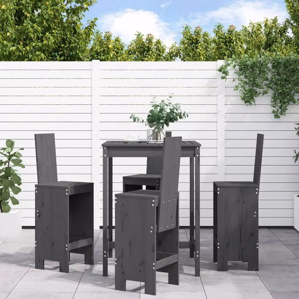 Berkfield Home Beautiful 5 Piece Grey Solid Wood Pine Garden Bar Set – 2