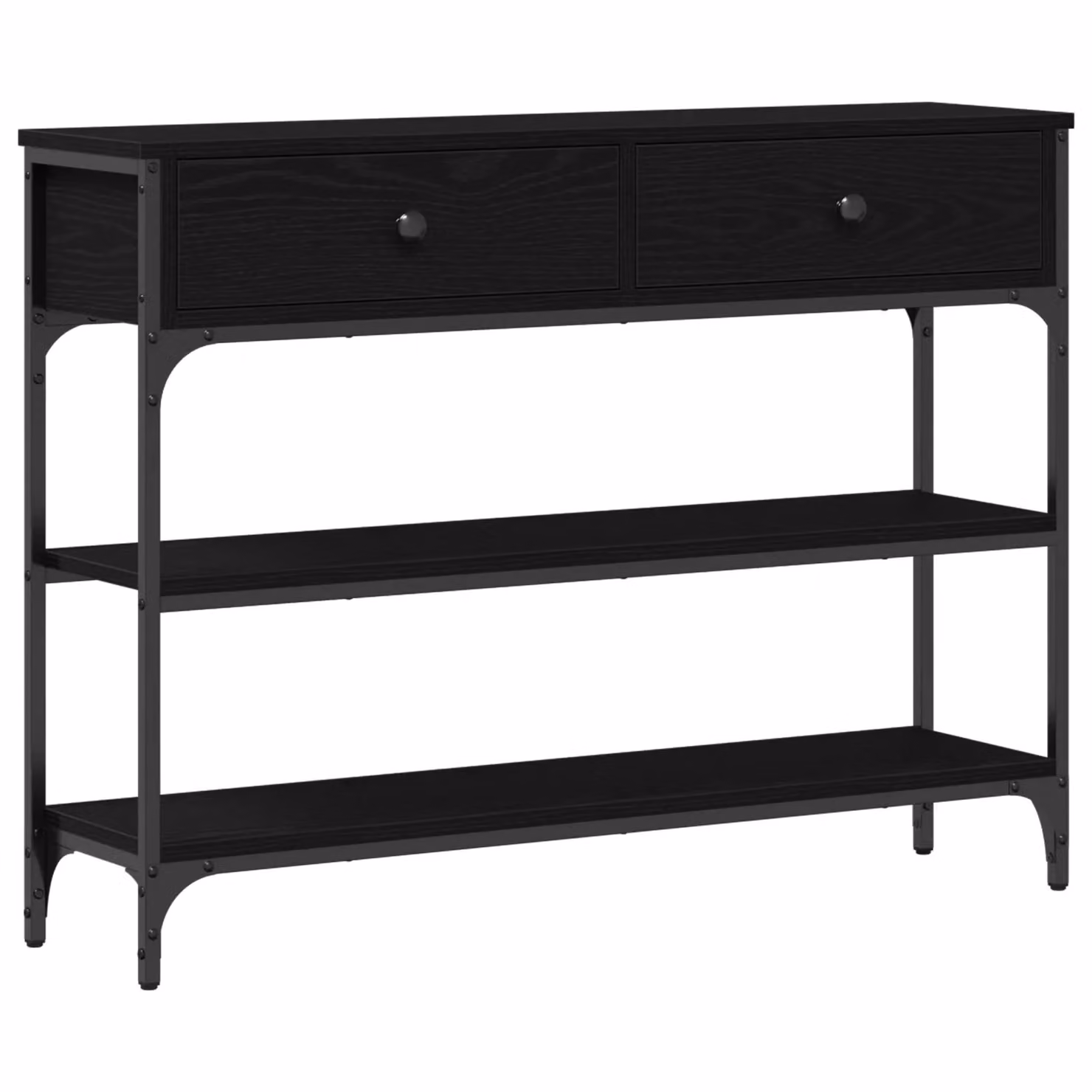 Berkfield Black Oak Console Table with Steel Frame, W/D/H: 100 x 25 x 75 cm – 2