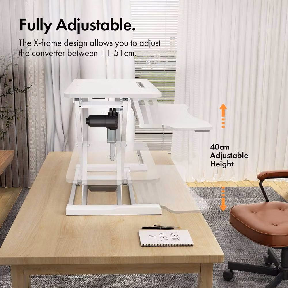 VonHaus Height Adjustable Two Tier Electric Desk Converter with Keyboard Shelf in White – 3
