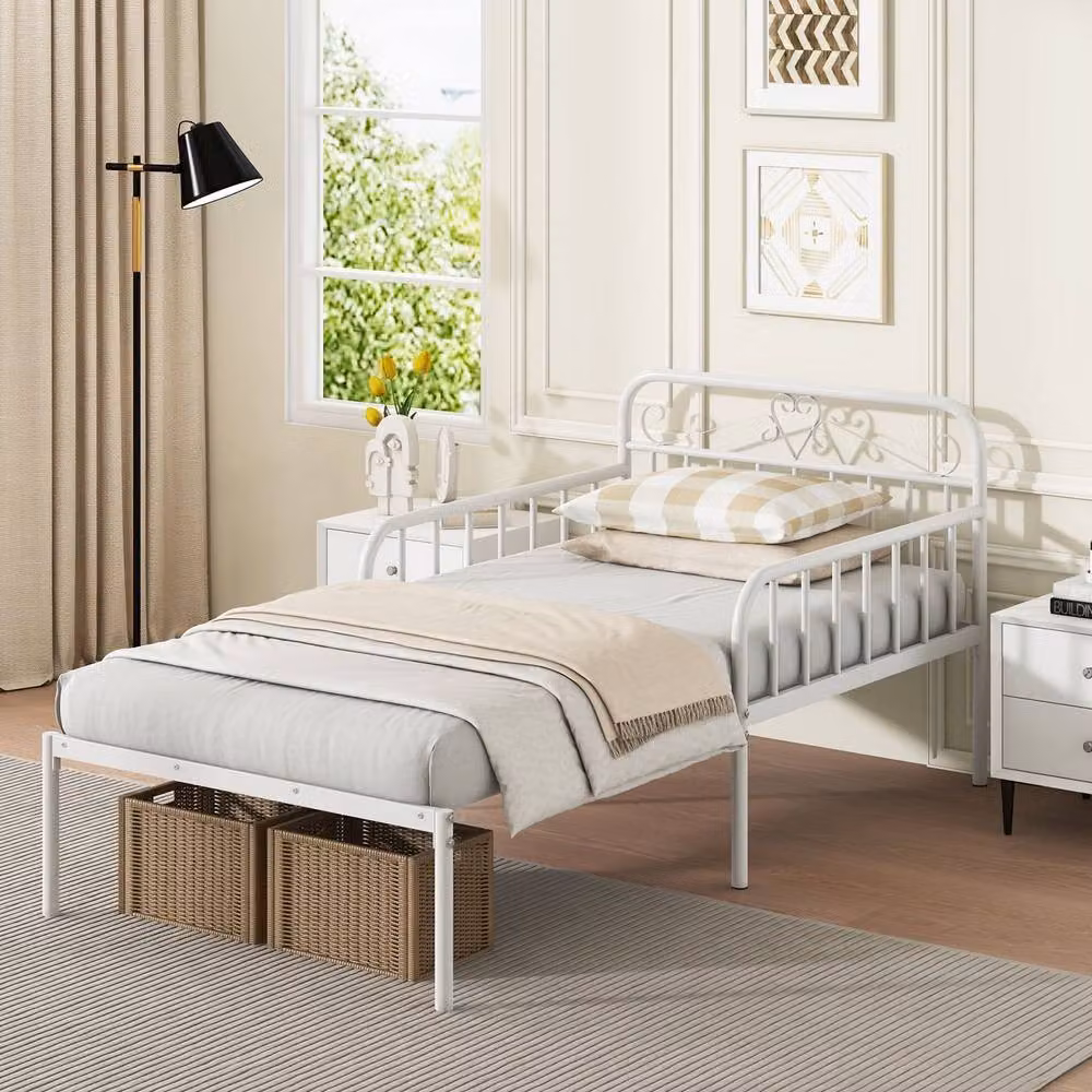 Gymax 2-in-1 Metal Extendable Daybed and Single Sofa Bed in White – 2