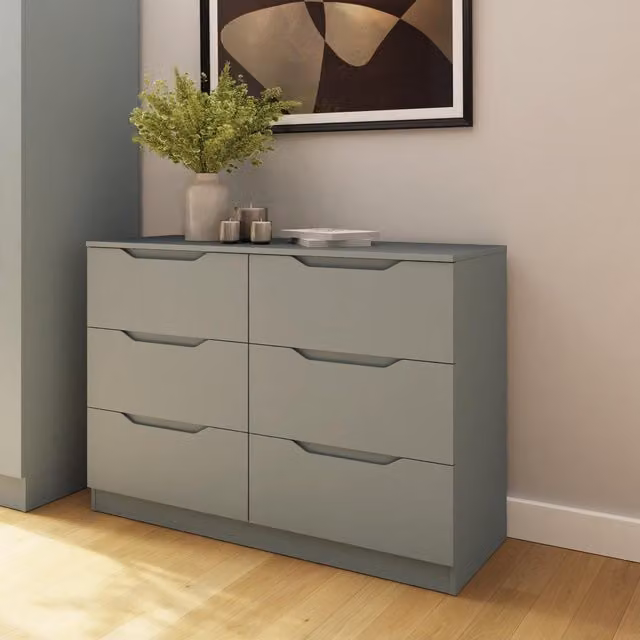FWStyle Modern 6 Drawer Chest of Drawers with Recessed Handles in Matt Green