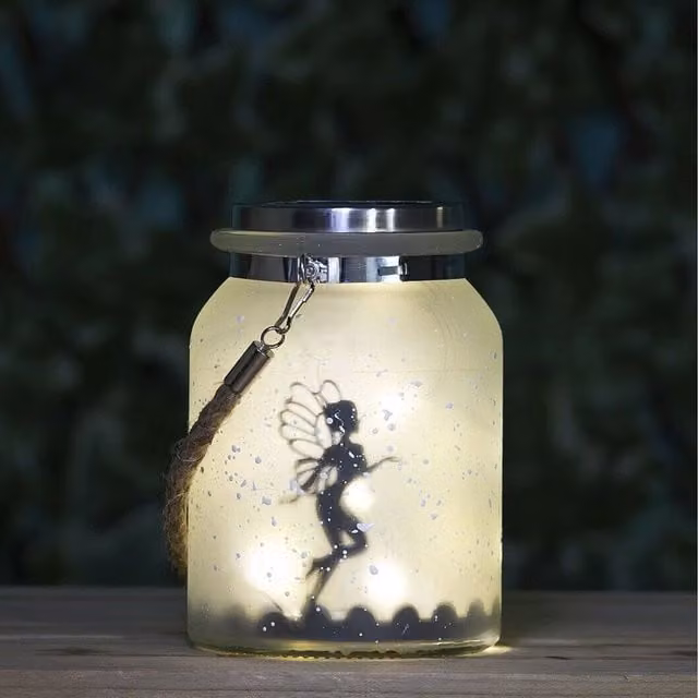 Garden Mile Solar Fairy Lantern in Transparent Glass and Silver Metal with Warm White Light