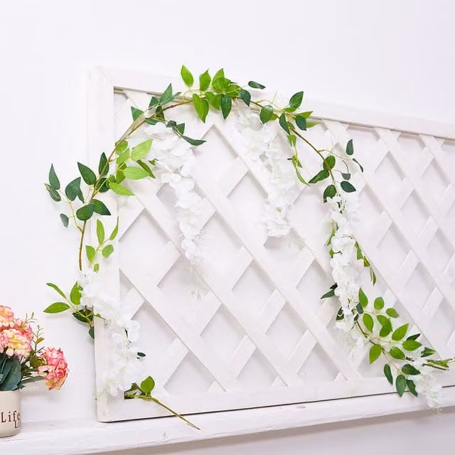 Livingandhome Artificial White Wisteria Flower Vine with Green Leaves for Wedding and Party Decor