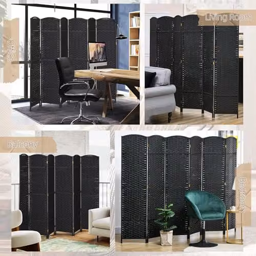 HOMCOM 6 Panel Folding Room Divider Privacy Screen in Black, W/H: 240 x 170 cm – 6