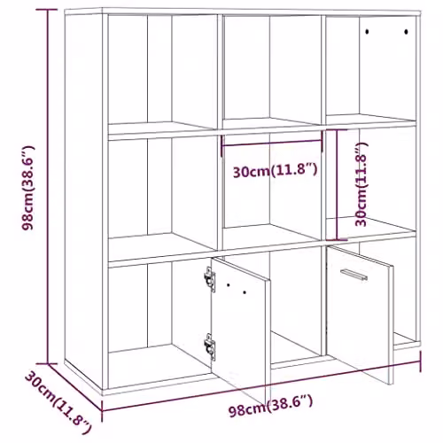 vidaXL Grey Sonoma Book Cabinet - Modern Freestanding MDF Storage Unit with Hinged Doors - W/D/H: 98 x 30 x 98 cm – 2