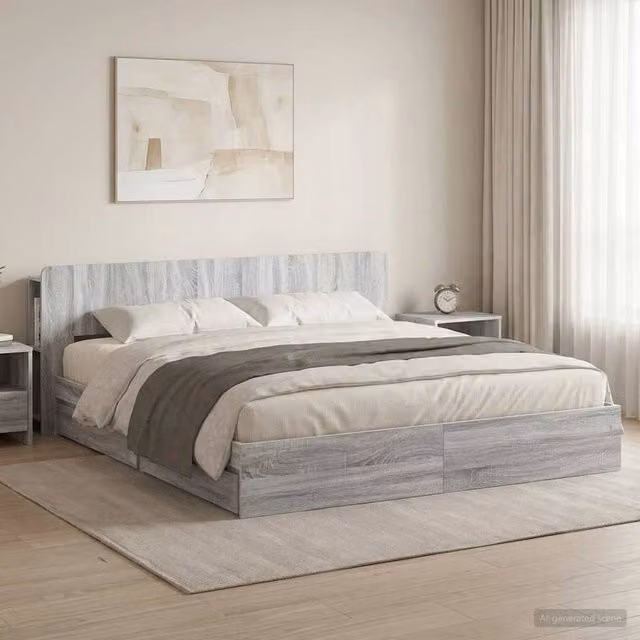 Berkfield Home Modern Bed Frame with Storage Drawers in Grey Sonoma, W/D/H: 180 x 200 cm, Engineered Wood – 1