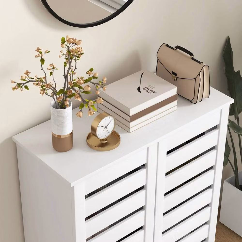 NESTLUNE Shoe Storage Cabinet with Hinged Doors in White, W: 100 cm, D: 15 cm, H: 15 cm – 3