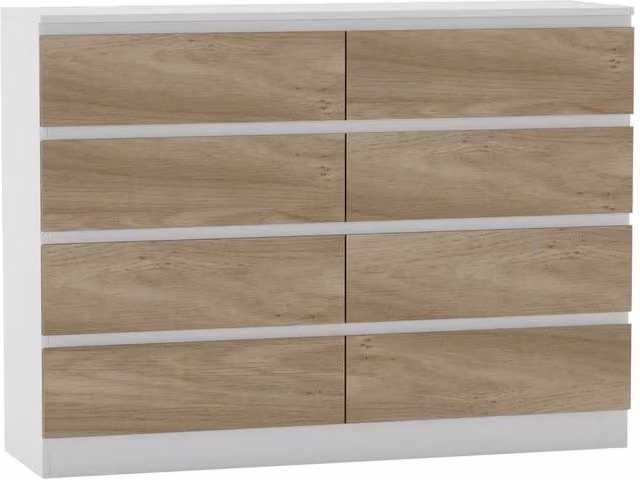 FORGEVIO Modern 8 Drawer Wooden Chest in White and Light Oak