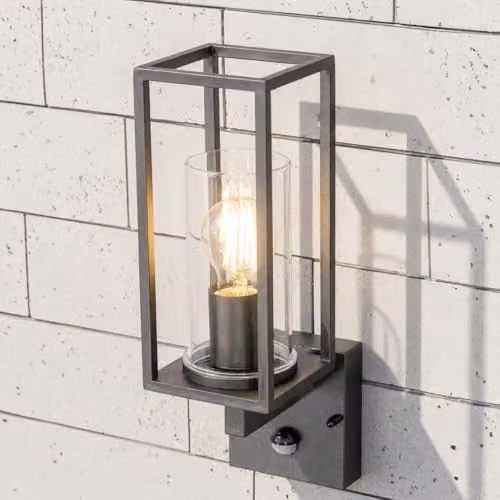 CGC Lighting Modern Black Rectangular Outdoor Wall Light with Motion Sensor and E27 Bulb Socket, IP54 Rated – 1