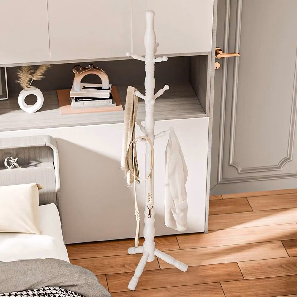 Havendro Vintage Solid Wood Coat Stand with 9 Hooks in White – 2