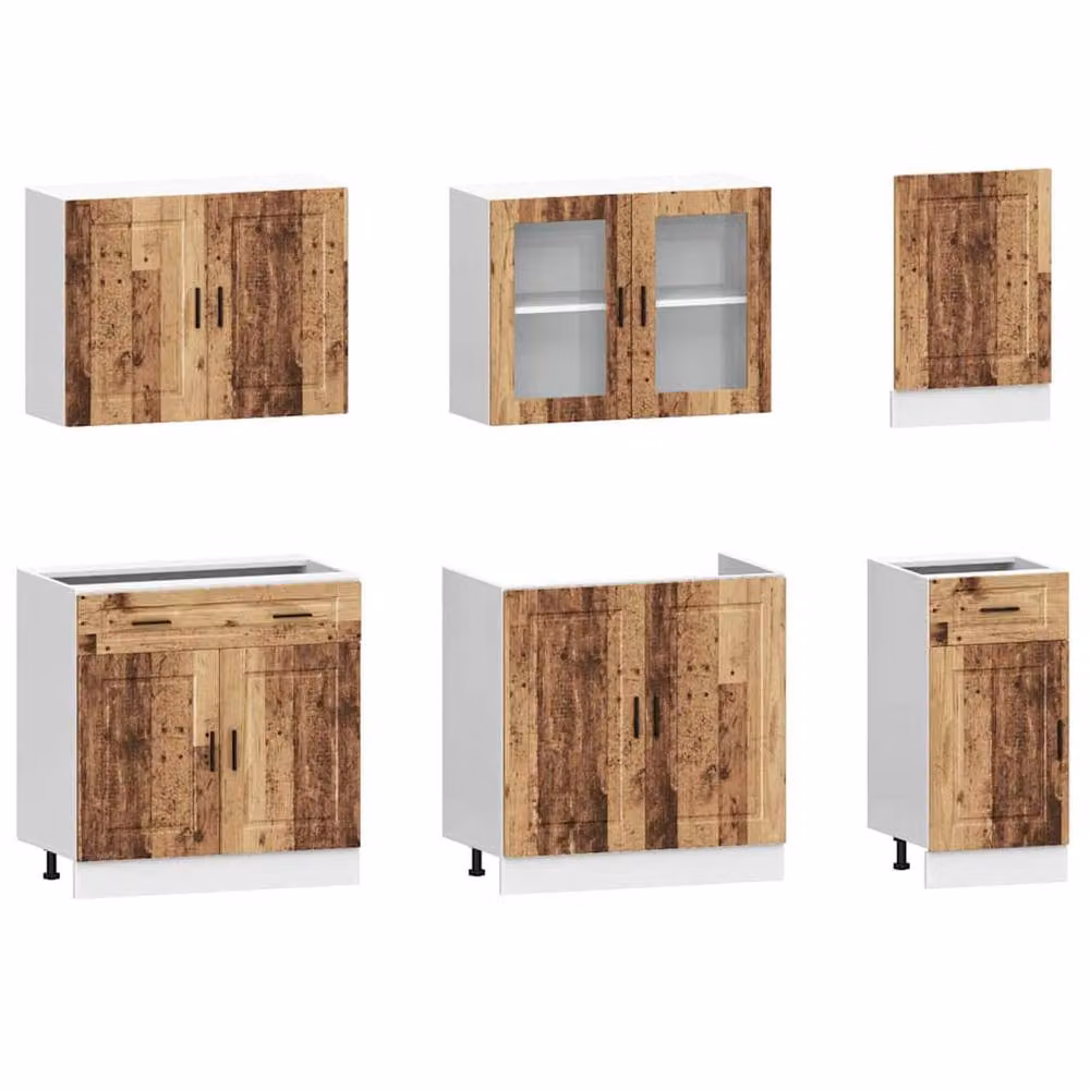 Berkfield Home Kalmar 7 Piece Kitchen Cabinet Set in Brown Old Wood with Glass Doors – 2