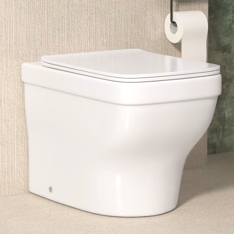 Royal Bathrooms Evora Short Projection Back To Wall Rimless Ceramic Toilet Pan in White with Slim Soft Close Seat