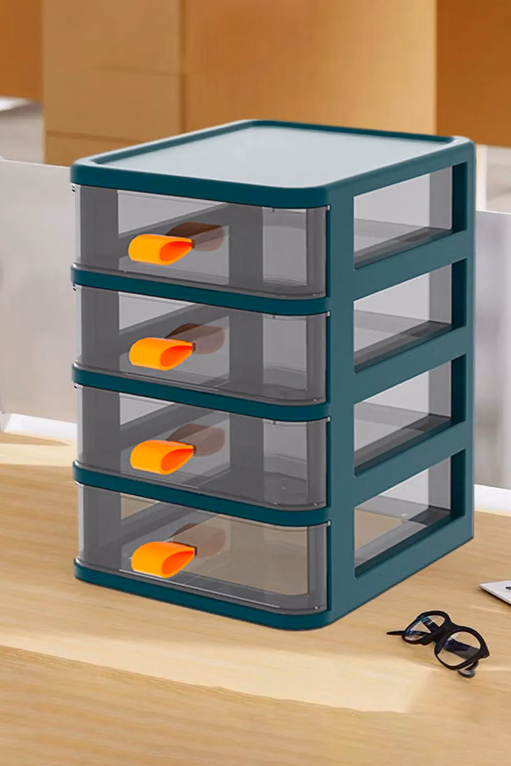 Living and Home 4 Tier Transparent Stationery Storage Box with Drawers in Green – 3