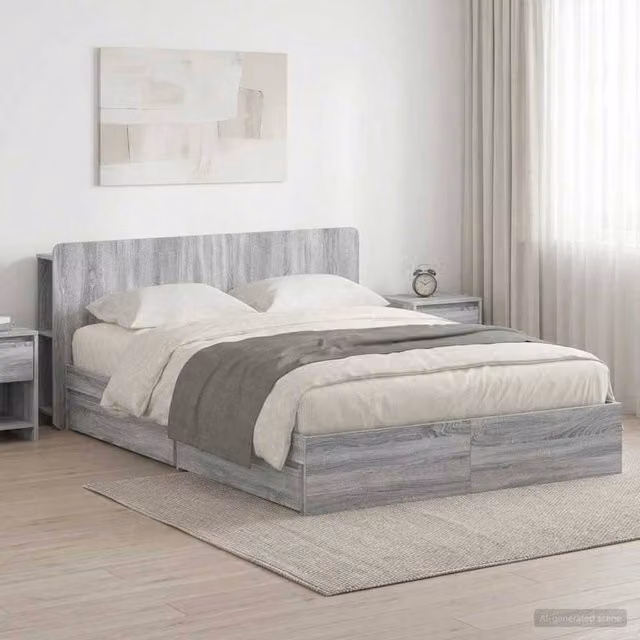 Berkfield Home Modern Bed Frame with Storage Drawers in Grey Sonoma, W/D/H: 140 x 200 cm, Engineered Wood