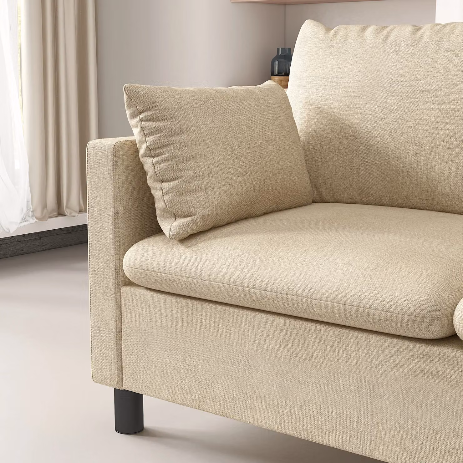 MCC Direct CozyWell Laura Large Plush Padded Fabric Settee in Beige – 2