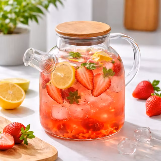 Eden & Willow Glass Teapot with Bamboo Lid and Stainless Steel Coil Infuser, Transparent
