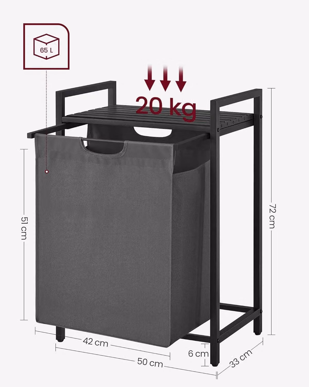 VASAGLE Large Laundry Basket with Shelf and Removable Liner in Grey – 3