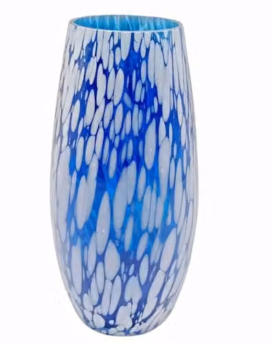 Simpa Modern Abstract Molten Glass Round Tabletop Flower Vase in Blue and White, H: 25 cm, W: 12 cm, D: 12 cm – 1
