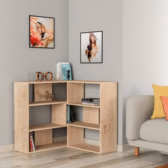 Decortie Molly Modern Corner Multipurpose Bookcase Unit Room Separator, Oak