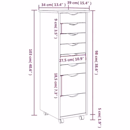 vidaXL Rolling Cabinet with Drawers in Grey Rustic Solid Pine Wood – 3
