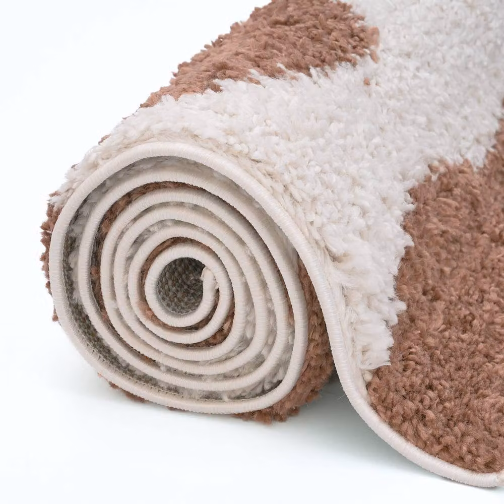 THE RUGS Moodi Pebble Design Shaggy Soft High Pile Living Room Rug in Terracotta, W/D/H: 120 x 170 cm – 6