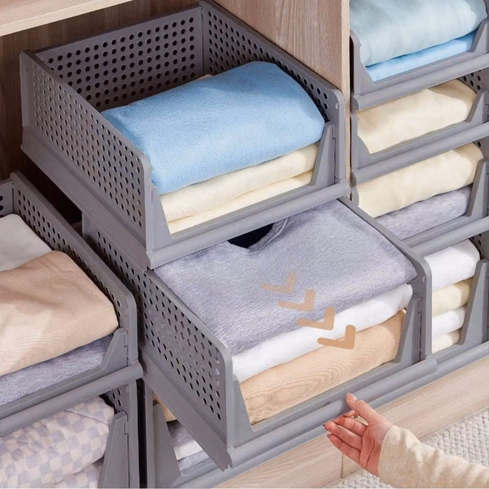 KORVIXA Foldable Mesh Drawer Organiser Storage Bin, Grey, Width: 50 cm – 4
