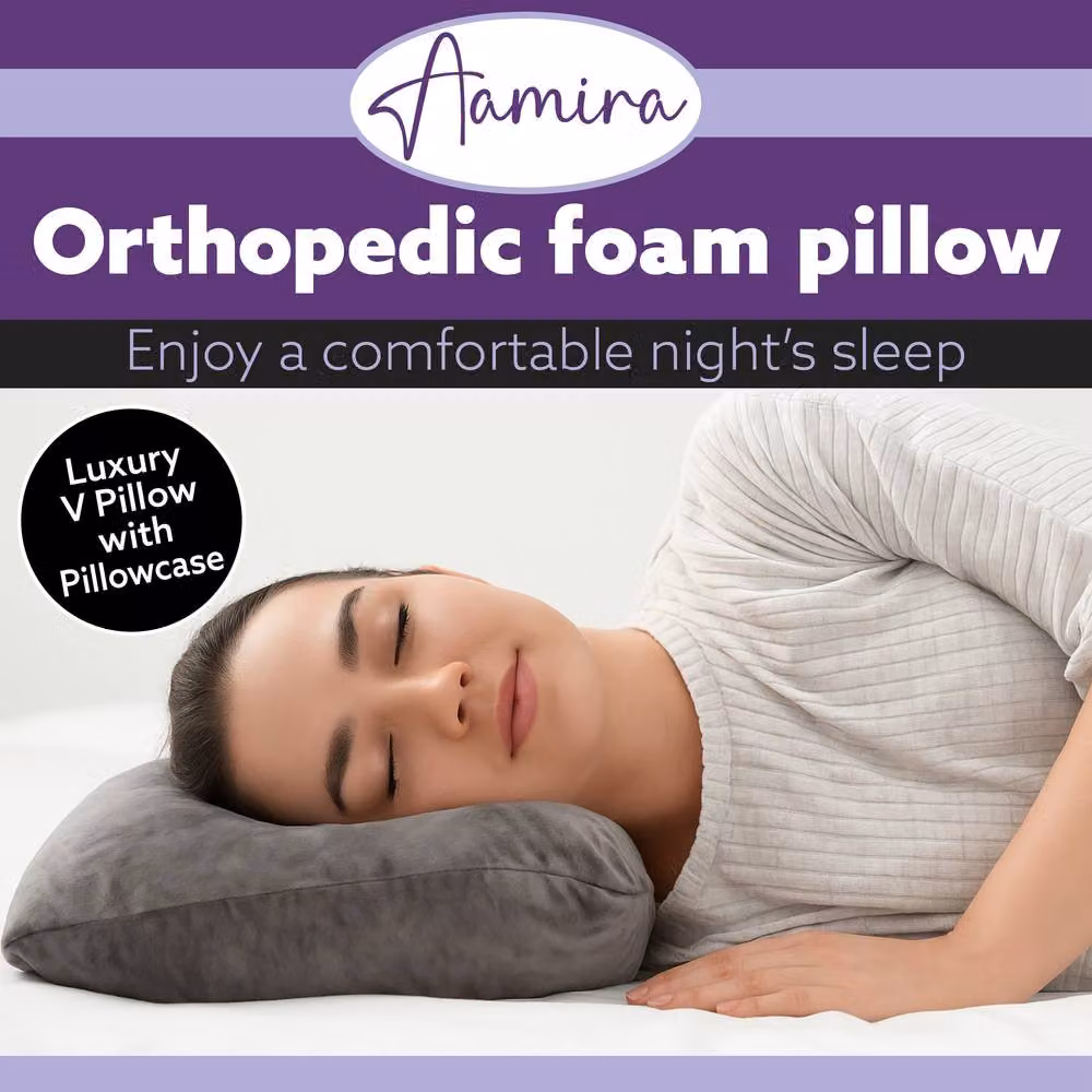 Aamira Grey Memory Foam Wedge Pillow with Adjustable Height and Removable Velvet Cover – 8