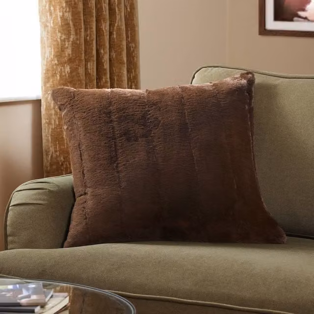 Paoletti Empress Faux Fur Cushion in Brown, W/D/H: 45 x 45 x 45 cm