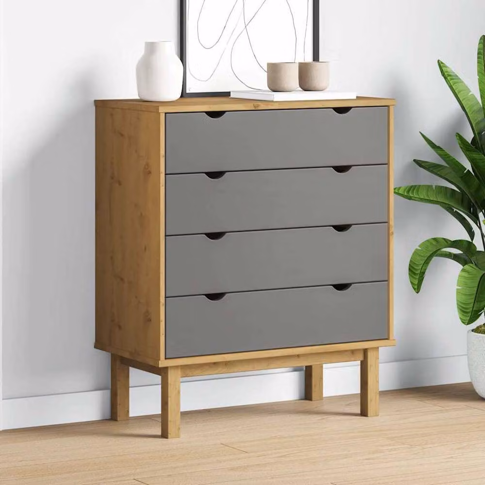 Berkfield Home OTTA Drawer Cabinet in Brown and Grey, Solid Pine Wood, W/D/H: 76.5 x 39.5 x 90 cm – 2