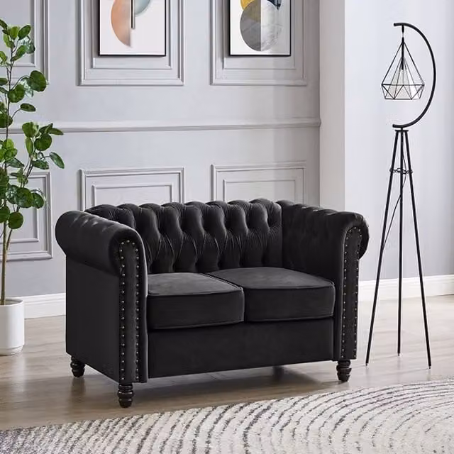 Home Detail Chester 2 Seater Black Velvet Chesterfield Sofa – 1