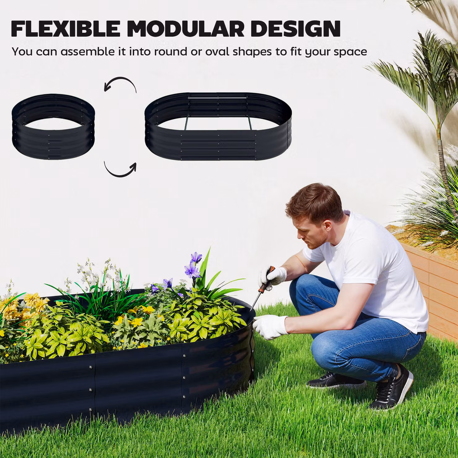 Outsunny Galvanised Steel Raised Garden Bed with Arched Trellis, Dark Grey, W: 152.4 cm, D: 91.44 cm, H: 182.88 cm – 6