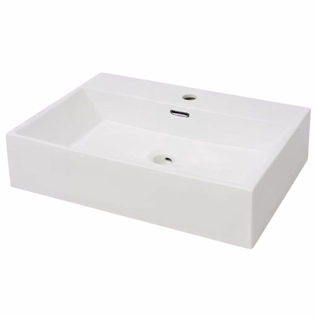 Berkfield White Ceramic Rectangular Wall Mounted Basin with Faucet Hole, W: 60.5 cm, D: 42.5 cm, H: 14.5 cm – 2