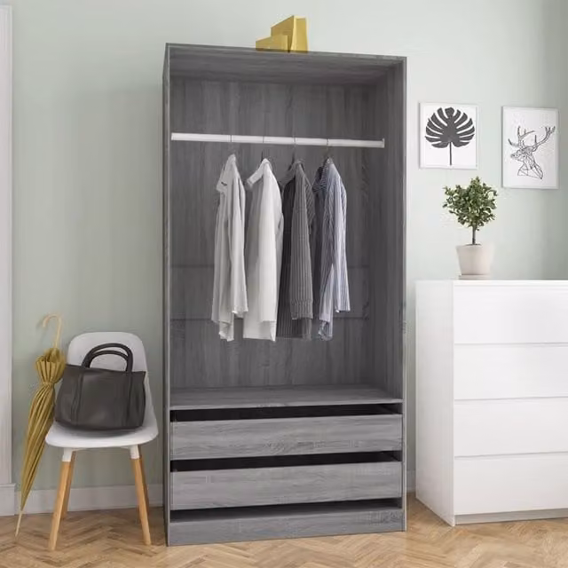 Berkfield Home Sonoma Grey Wardrobe with Integrated Drawers, W/D/H: 100 x 50 x 200 cm