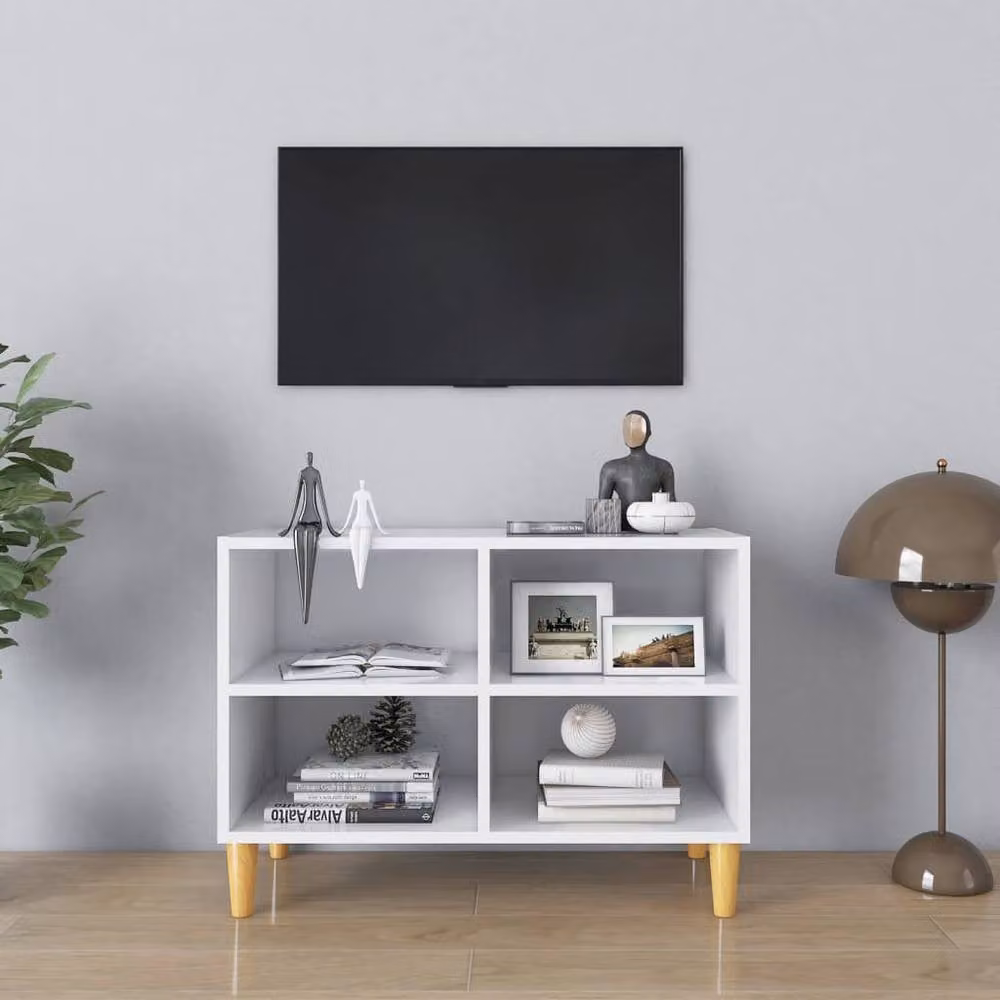 Berkfield Home Scandinavian White TV Cabinet with Solid Wood Legs W: 69.5 cm, D: 30 cm, H: 50 cm – 2
