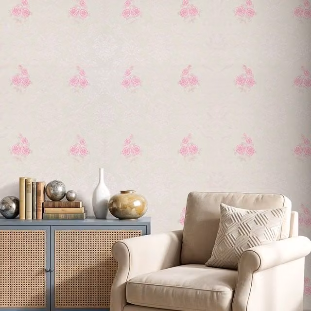 Lifeideas Pink 3D Embossed Non-Woven Floral Botanical Modern Wallpaper Roll
