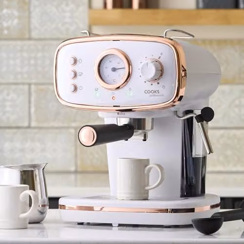 Cooks Professional 15-Bar Retro Espresso Coffee Machine with Steam Wand and 1.2L Removable Water Tank, White – 2