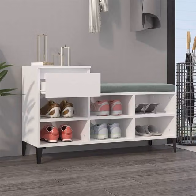Berkfield Home High Gloss White Shoe Cabinet with Integrated Seat, W: 102 cm, D: 36 cm, H: 60 cm – 1