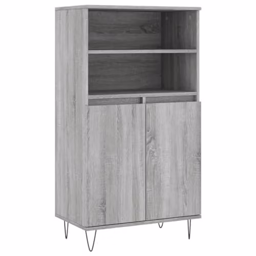 vidaXL Grey Sonoma Oak Highboard with Hinged Doors and Internal Shelves, W/D/H: 60 x 36 x 110 cm