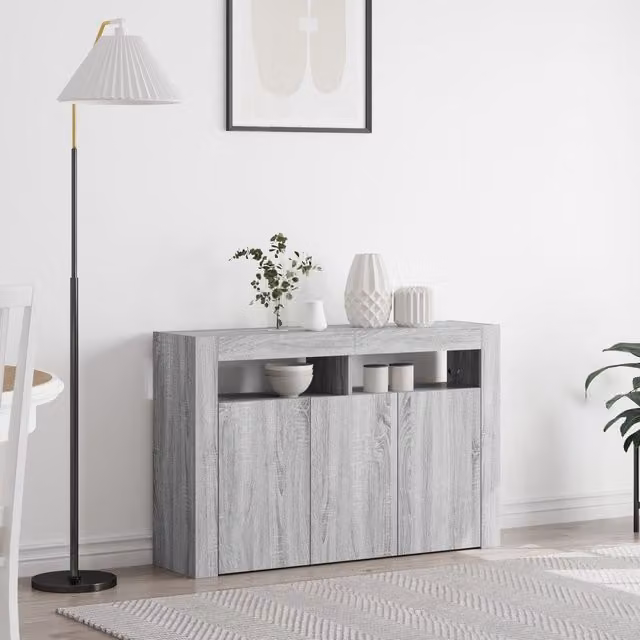 Berkfield Home Grey Sonoma Modern Sideboard with Integrated Lighting, W/D/H: 116 x 30 x 75 cm – 1