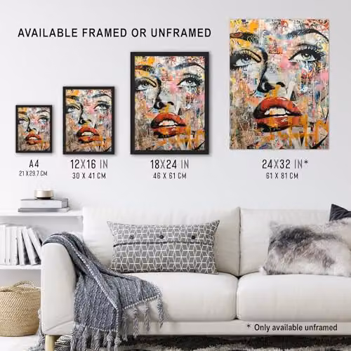 Artery8 Vintage Pop Art Portrait Street Art Graffiti Framed Wall Art Print, Multicolour, W: 21.0 x H: 29.7 cm – 3