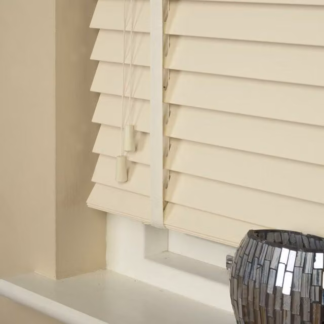 Terrys Linara Cream Made To Measure Wooden Venetian Blinds with 50mm Wood Essence Tape
