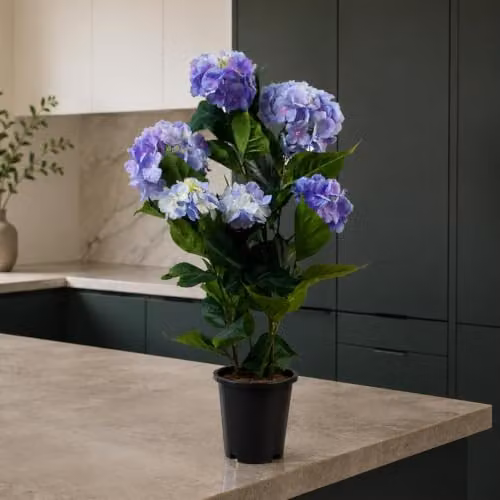 Leaf Artificial Potted Hydrangea Flowering Plant in Blue, Black or Green, Height: 90 cm, Width: 40 cm, Depth: 40 cm