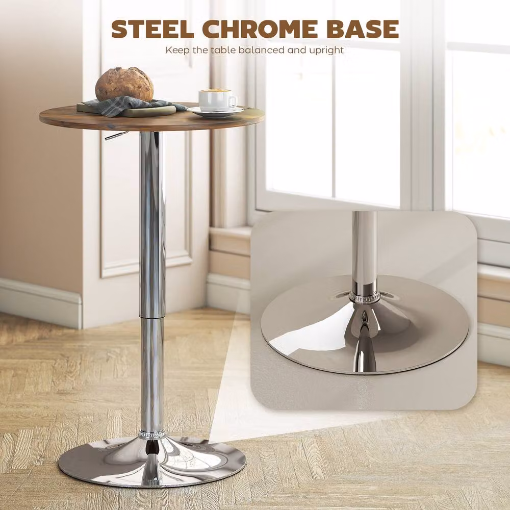 ERGOVEXA Round Bar Table with 360 Degree Swivel Rotating Top and Height Adjustable Central Column, Rustic Brown – 4